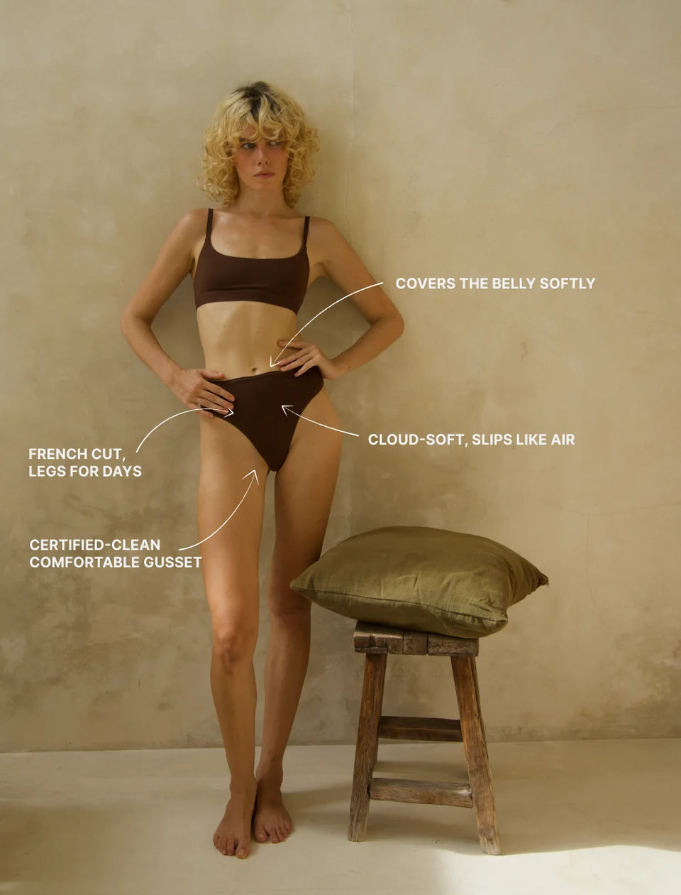 Model wearing brown Elevate High-Rise Bikini